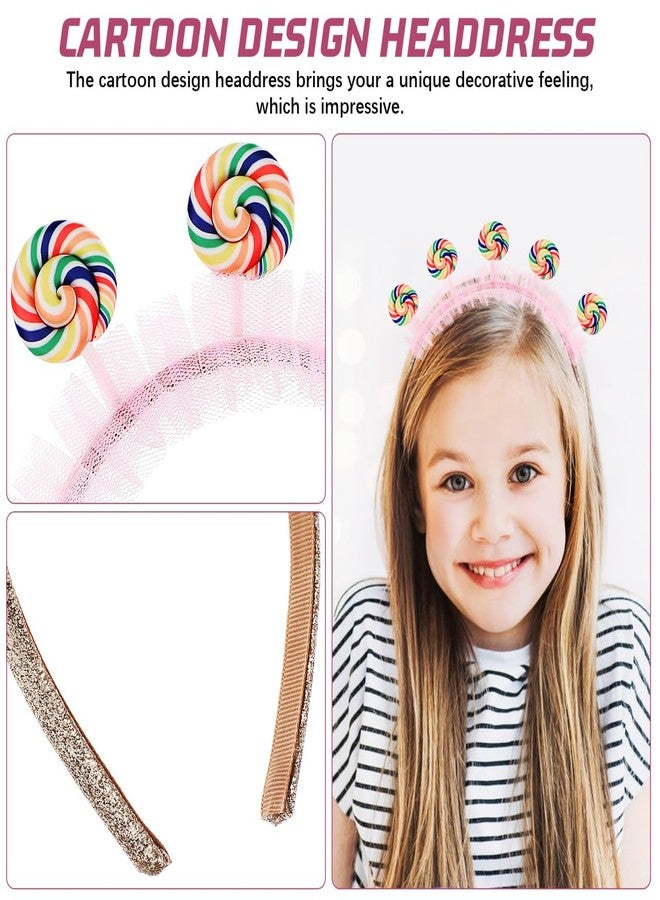 Yardwe Lollipop Headband for Kids Candy Headband Party Hair Accessories with Cartoon Design Pink Toddler Hairband for Birthday and Daily Wear - Image 2